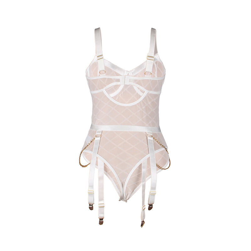 SUBBLIME - 954291 BODYSUIT WITH CHAINS + GARTER BELT WHITE L/XL