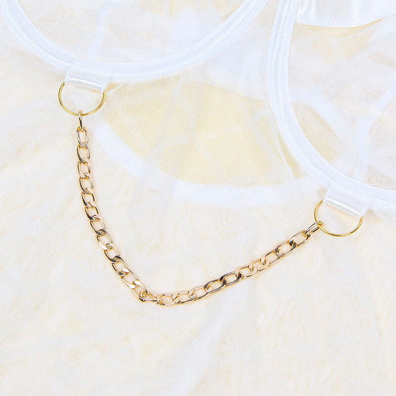 SUBBLIME - 954291 BODYSUIT WITH CHAINS + GARTER BELT WHITE L/XL