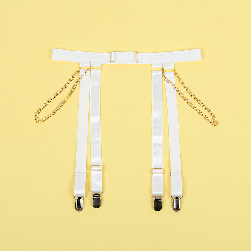 SUBBLIME - 954291 BODYSUIT WITH CHAINS + GARTER BELT WHITE L/XL