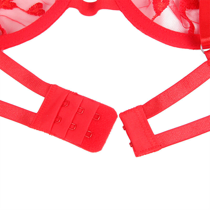 SUBBLIME - 954338 SUJETADOR + TANGA + LIGUERO ESTAMPADO CORAZONES ROJO L/XL