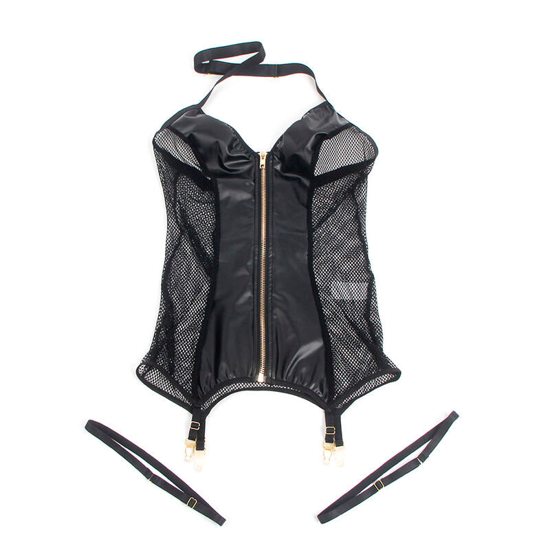 SUBBLIME - 954444 SEXY BLACK LEATHER MESH DRESS S/M