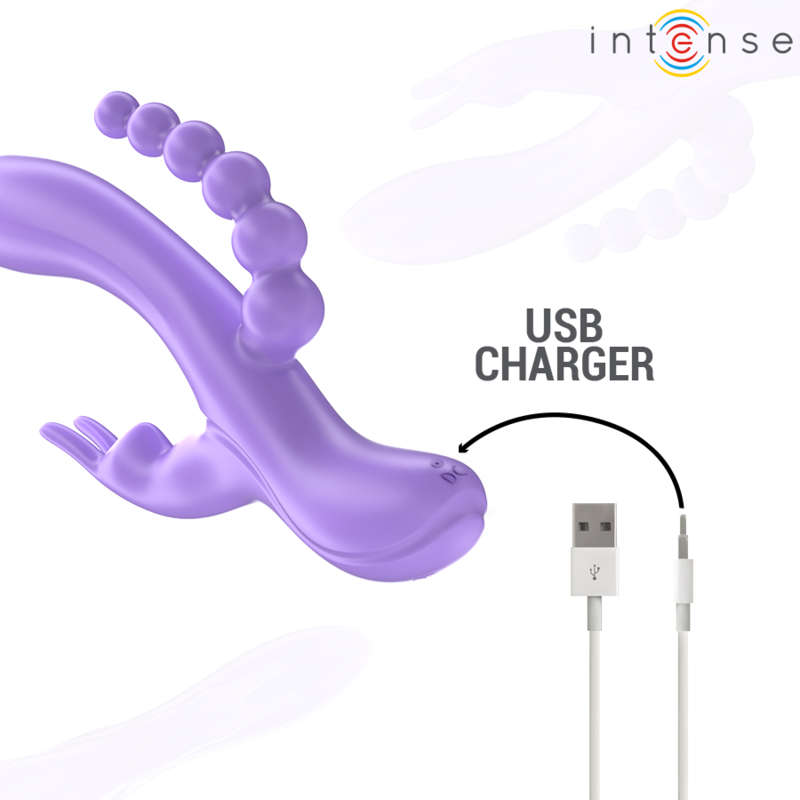 INTENSE - VIBRADOR Y ESTIMULADOR TRIPLE RABBIT MIKO Y ANAL 7 VIBRACIONES MORADO