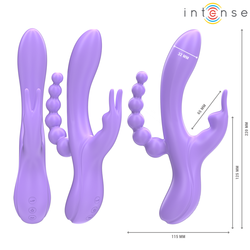 INTENSE - VIBRADOR Y ESTIMULADOR TRIPLE RABBIT MIKO Y ANAL 7 VIBRACIONES MORADO