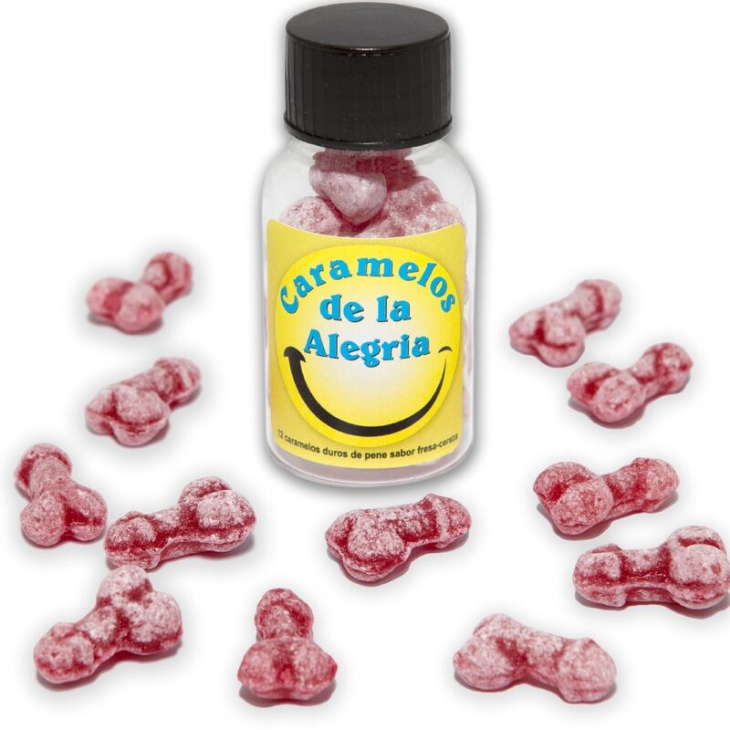 SPICY DIABLO - 12 PENIS-SHAPED JOY CANDIES STRAWBERRY/CHERRY
