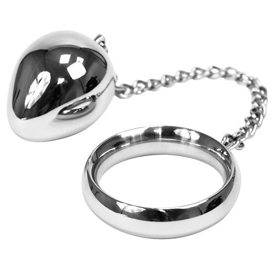 HARD METAL - 40MM COCK RING + CHAIN ​​WITH METAL BALL
