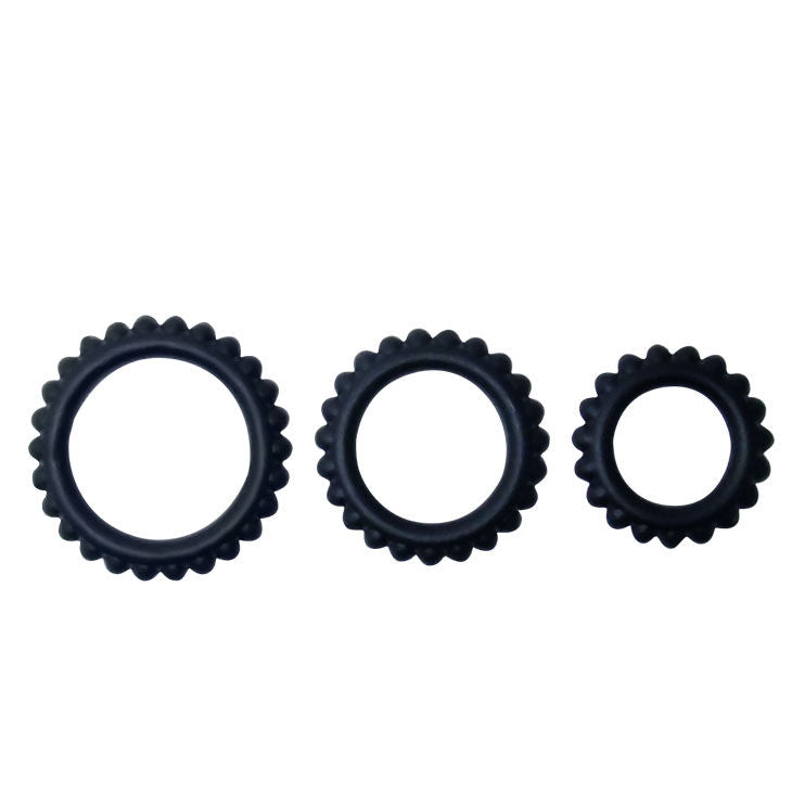 BAILE - TITAN SET 3PCS BLACK COCK RING 2.8 + 2.4 + 1.9 CM 