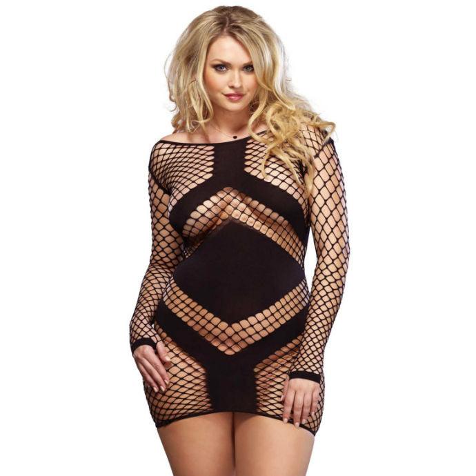 LEG AVENUE - BLACK LONG TRACK MINI DRESS PLUS SIZE 1X/2X