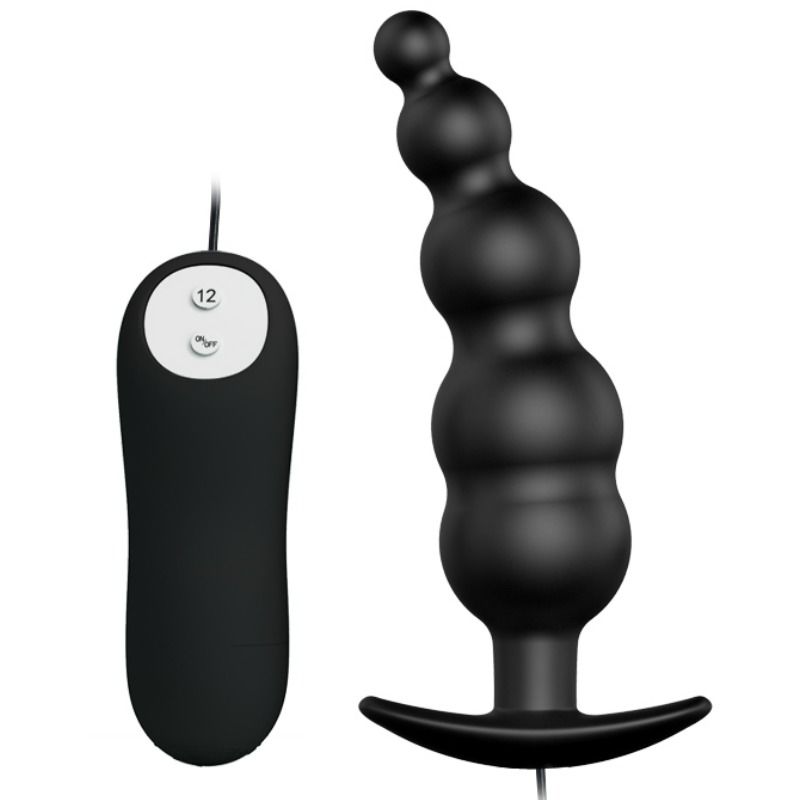 PRETTY LOVE - EXTRA STIMULATION SILICONE ANAL PLUG WITH 12 VIBRATION MODES - BLACK