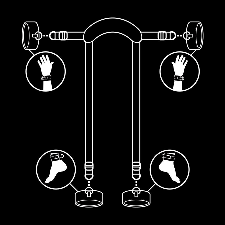 FETISH SUBMISSIVE - MASTER POSITION WITH 4 NOPRENE LINED HANDCUFFS