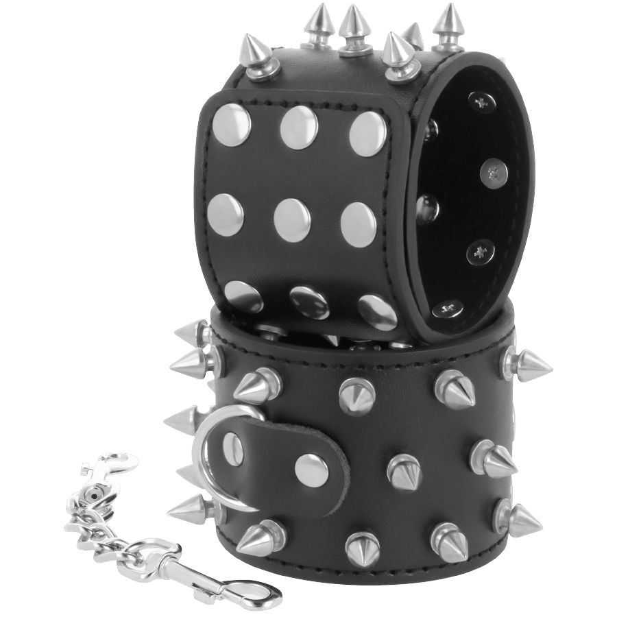 DARKNESS - SKULLS AND BONES HANDCUFFS WITH BLACK DOTS