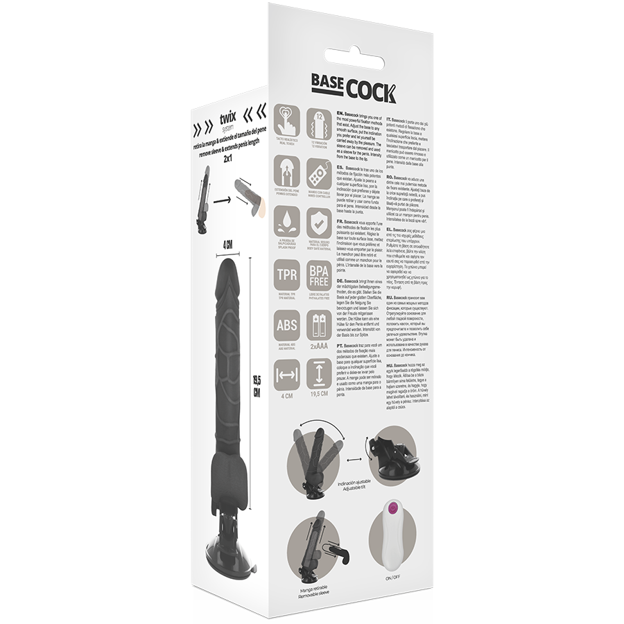 BASECOCK - REALISTIC VIBRATOR WITH REMOTE CONTROL AND NATURAL TESTICLES 19.5 CM -O- 4 CM