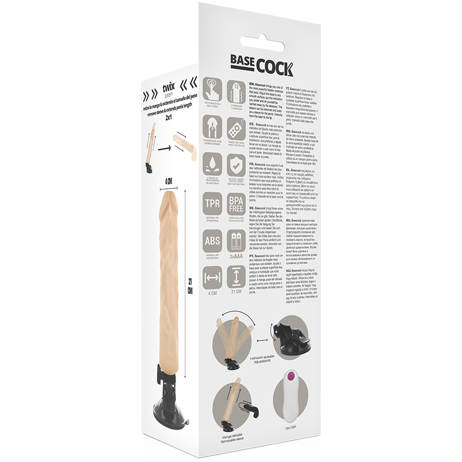 BASECOCK - REALISTIC VIBRATOR WITH REMOTE CONTROL NATURAL 21 CM -O- 4 CM