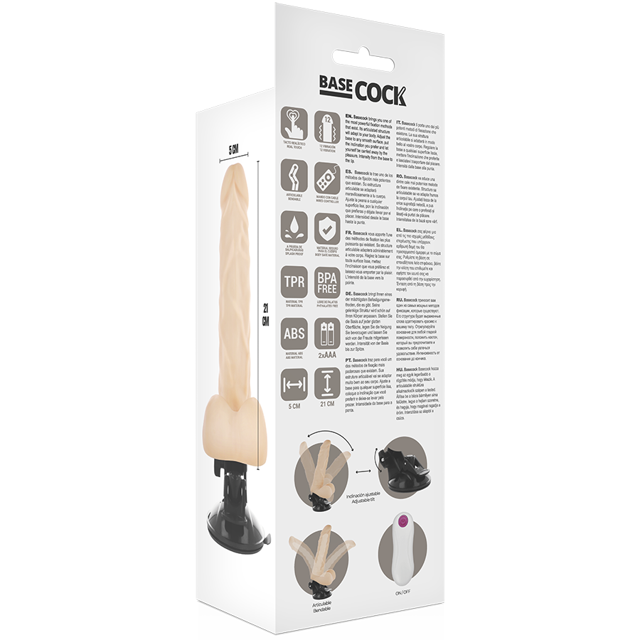 BASECOCK - ARTICULABLE VIBRATOR WITH REMOTE CONTROL NATURAL 21 CM -O- 5 CM