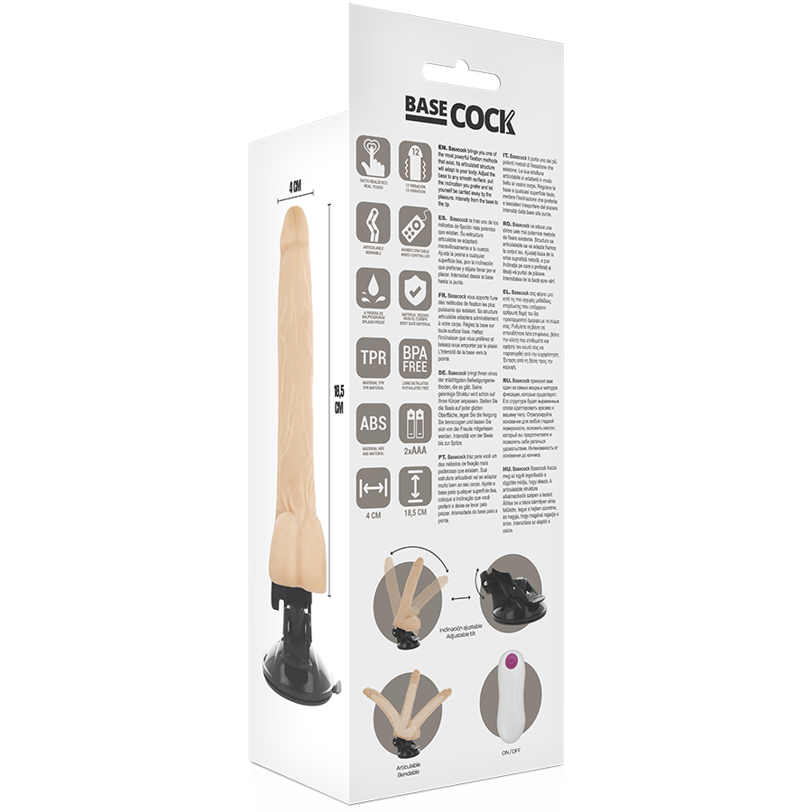 BASECOCK - BLACK REMOTE CONTROL ARTICULABLE VIBRATOR 18.5 CM -O- 4 CM
