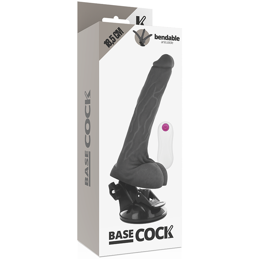 BASECOCK - BLACK REMOTE CONTROL ARTICULABLE VIBRATOR 18.5 CM -O- 4 CM