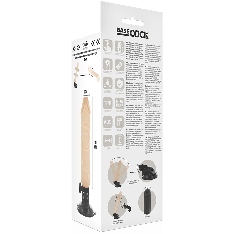 BASECOCK - REALISTIC NATURAL REMOTE CONTROL VIBRATOR 20 CM -O- 4 CM