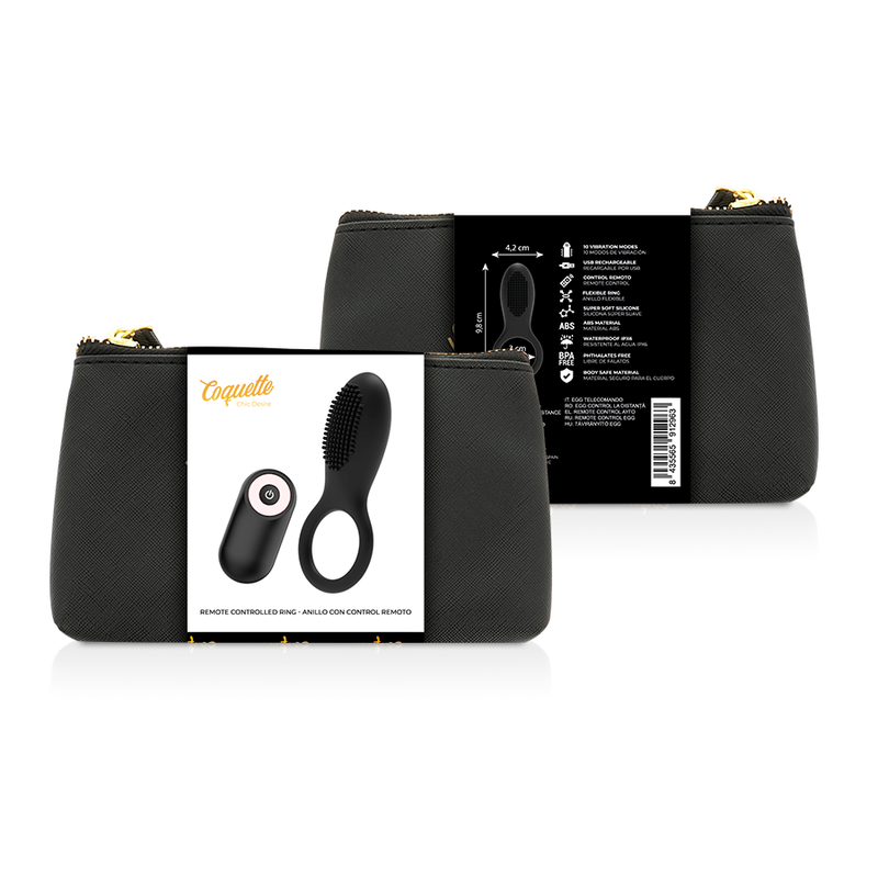 COQUETTE CHIC DESIRE - ANILLO PARA PENE CON CONTROL REMOTO RECARGABLE NEGRO/ORO