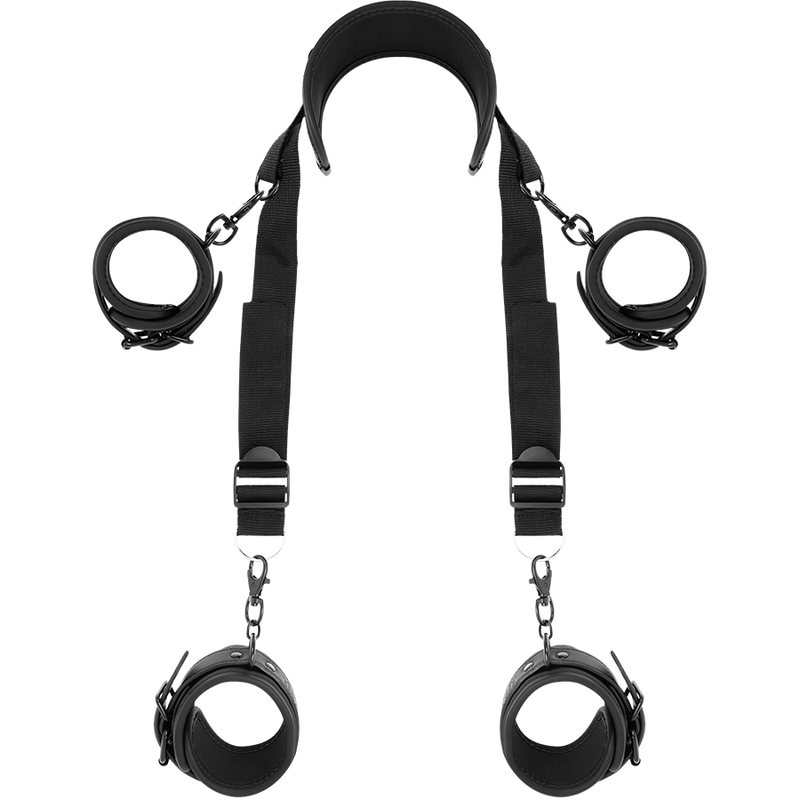 FETISH SUBMISSIVE - MASTER POSITION WITH 4 NOPRENE LINED HANDCUFFS