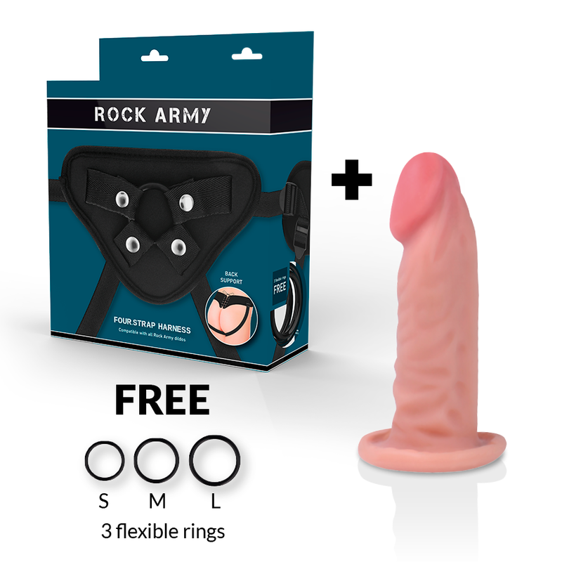 ROCKARMY - HARNESS + REALISTIC DUAL DENSITY TIGER DILDO 14 CM -O- 4.46 CM