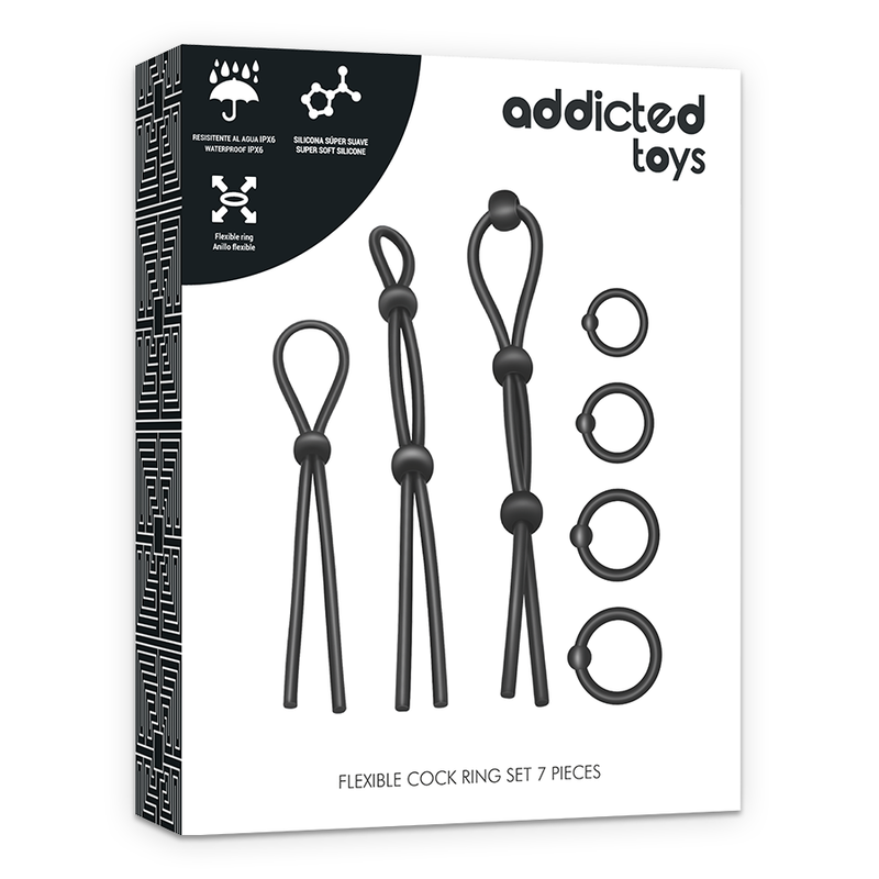 JUGUETES ADICTIVOS - JUEGO DE 7 ANILLOS PARA EL PENE DE SILICONA FLEXIBLES